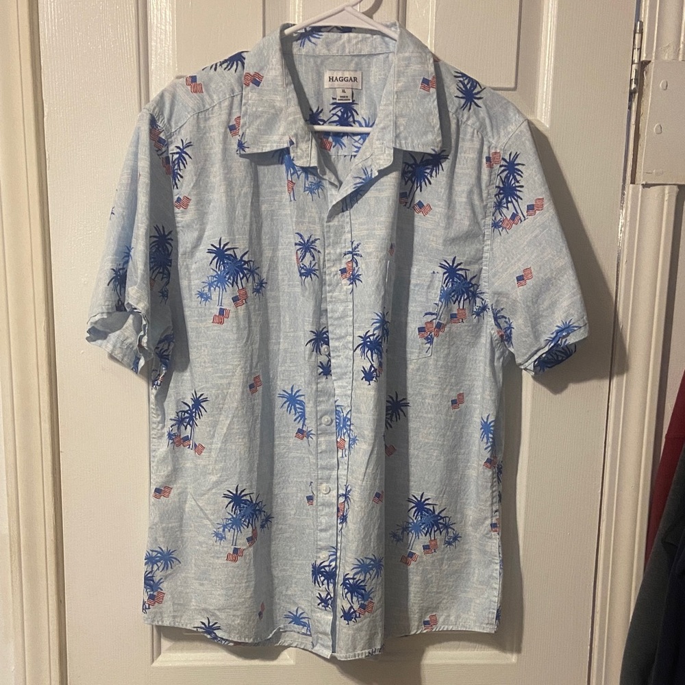 Haggar Blue Palm Print Men's Casual Shirt